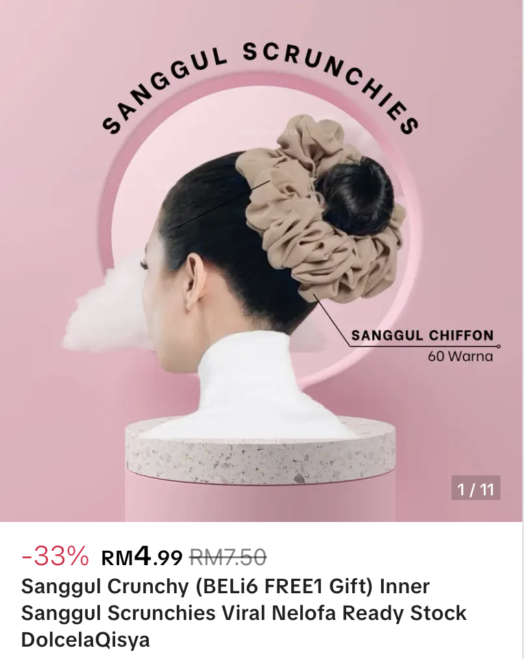 Sanggul Crunchy chiffon inner sanggul scrunchies 60 warna by DolcelaQisya