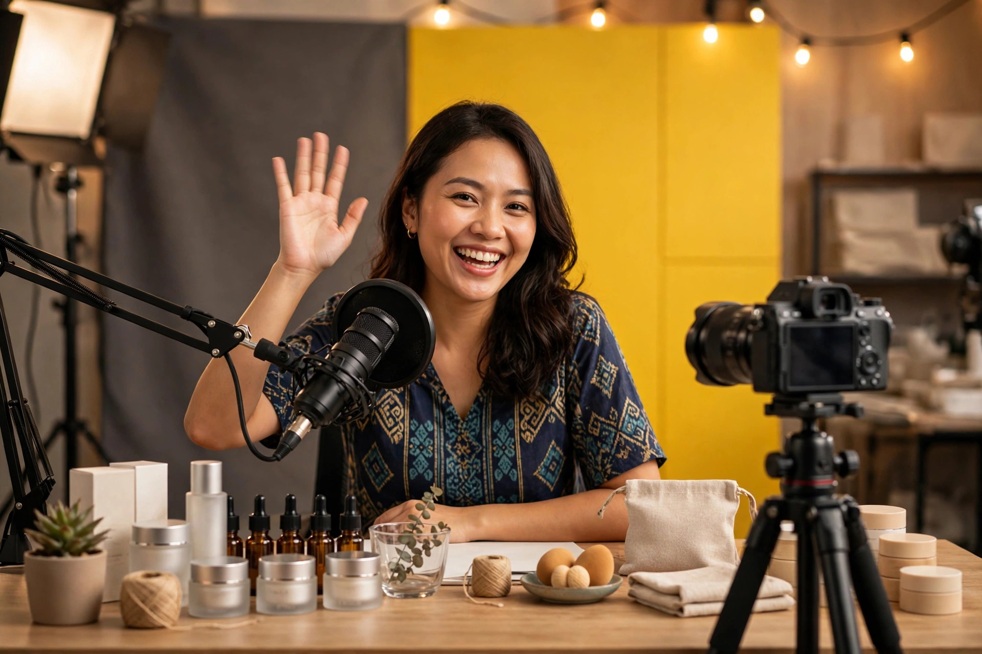 Live streaming host presenting products during a live session