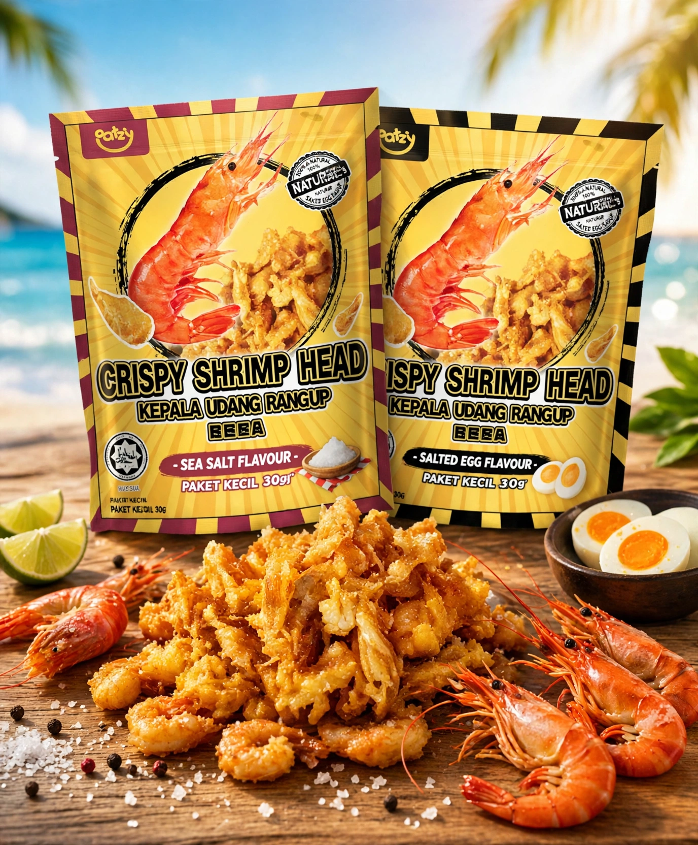 Eatzy Crispy Shrimp Head Salted Egg dan Sea Salt — sample free untuk creator TikTok Affiliate